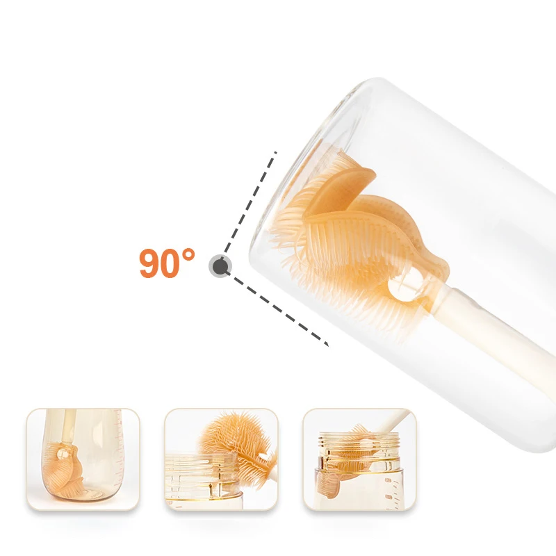 3 In 1 Baby Water Bottle Cup Cleaning Silicone Brush Set 360 Degree Rotating Straw Nipple Nylon Brush With Storage Drying Rack