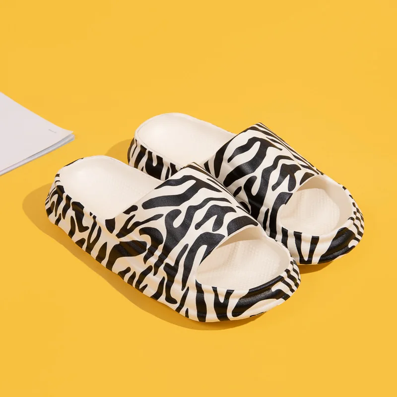 2022 New Slippers Couple Home Zebra Cows Ripple Wave Thick Sole Soft Sole Eva Slippers
