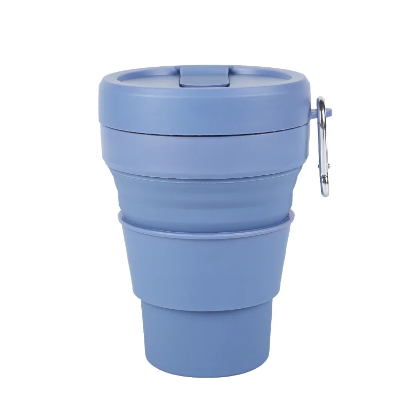 Collapsible Travel Cup With Straw 16oz 470ml Reusable To-Go Pocket Size Silicone Bottle for Hot and Cold Drinks Microwave Safe