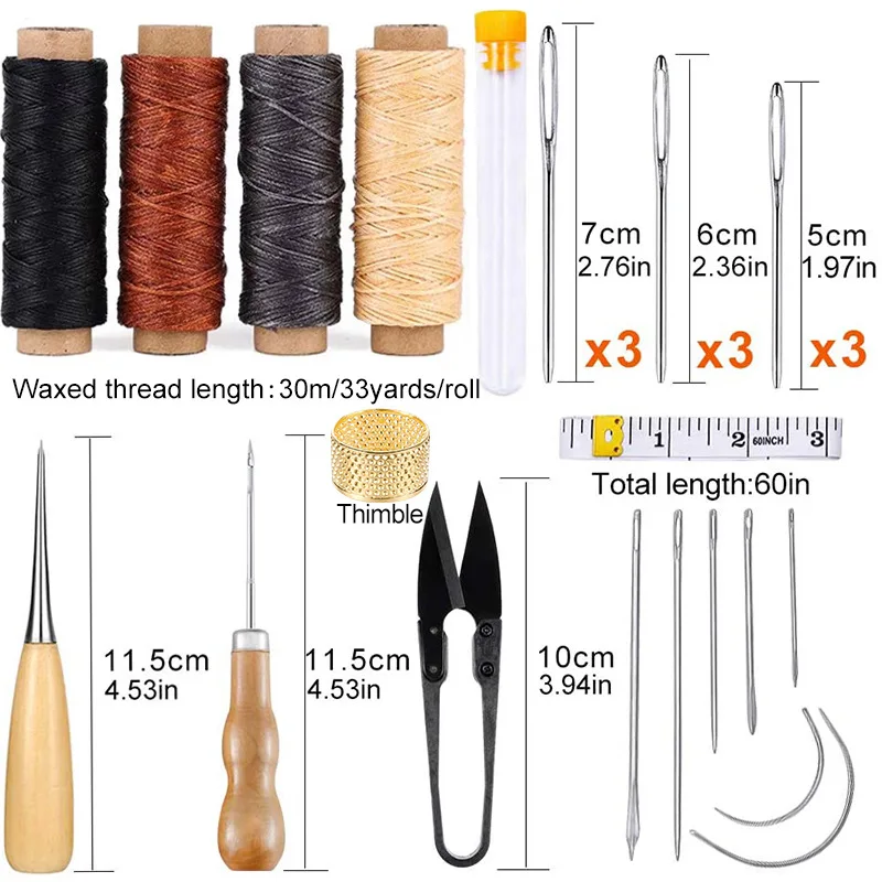 Professional Leather Craft Kit with Waxed Thread Groover Awl Stitching Punch for Leathercraft Leather Working Tools Kit