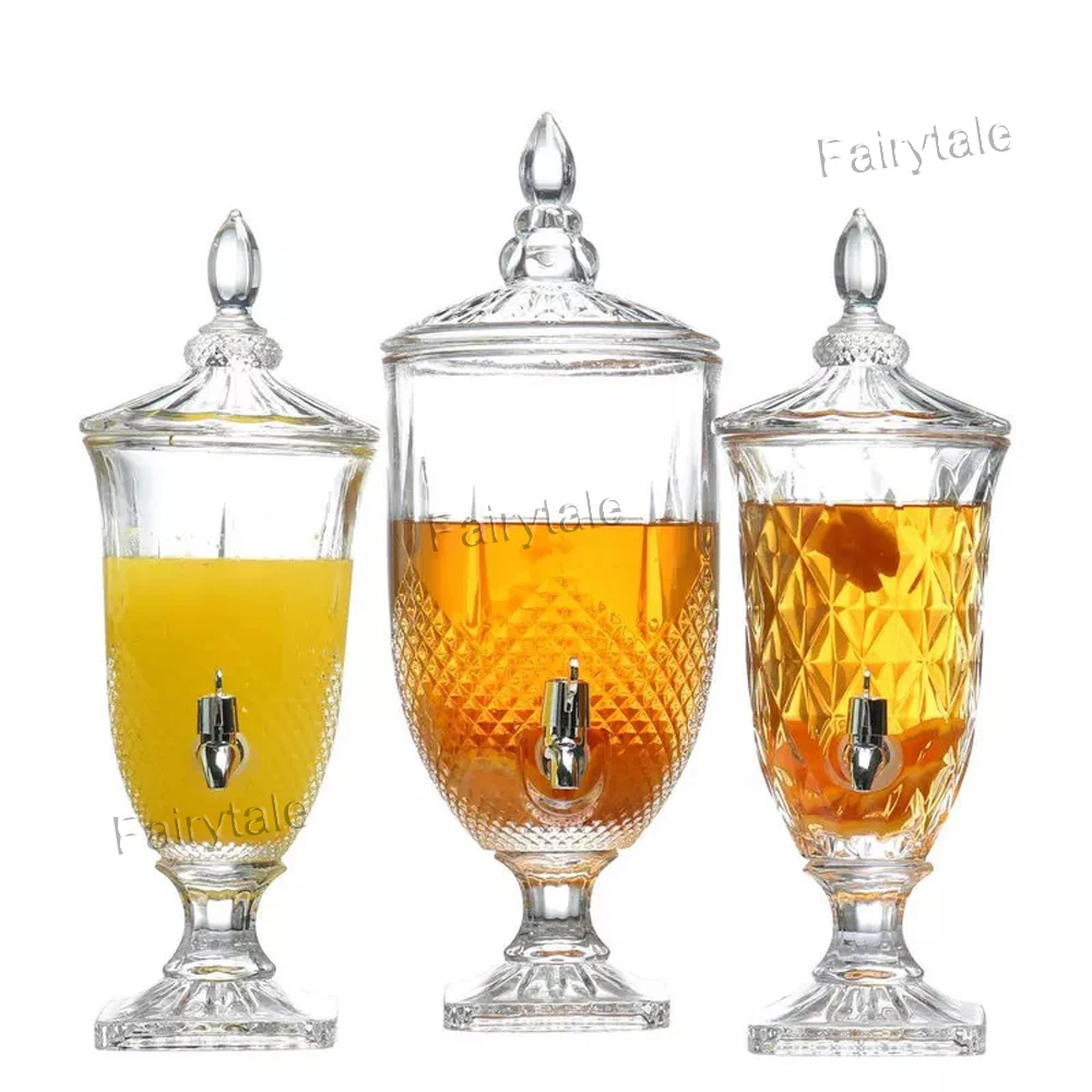 
European Vintage Hotel Restaurant Bar Liquor Juice Soft Water Glass Drink Dispenser with Tap 