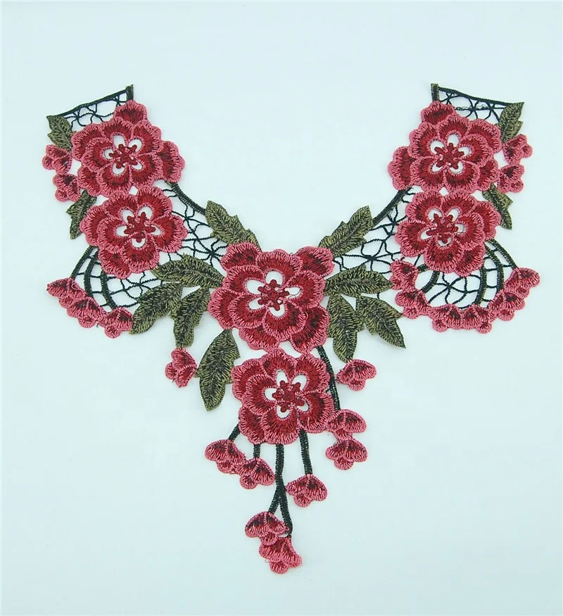 
wholesale high quality crochet white beaded embroidery neck lace collar laces applique 