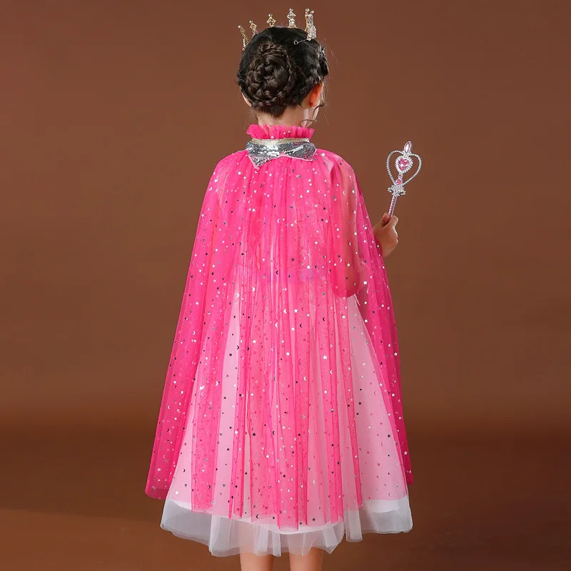 Hot sale sequin children cloak for Halloween Christmas kids girl cosplay tulle long cape