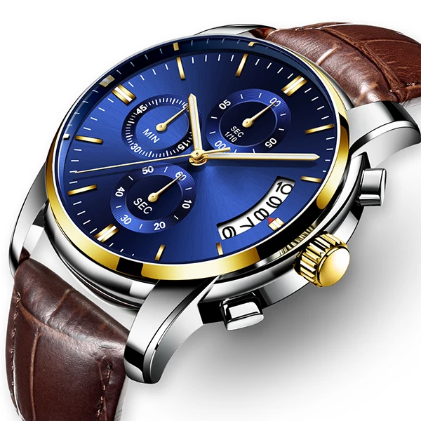 Factory high quality custom logo automatic male watches wrist brand fashion leather strap sport watch for home