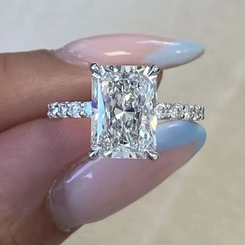 Wholesale Price Luxury14K 18K Real Gold 3.0 CT Radiant Cut Moissanite Four Claw Prong 14k White Gold Engagement Ring
