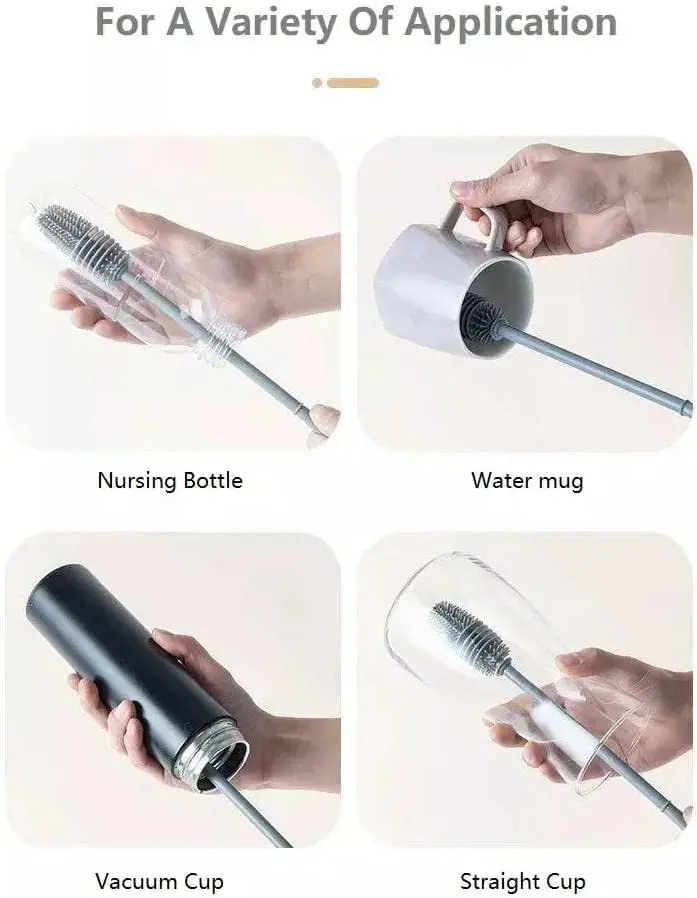 Eco Friendly Baby Feeding Nipple Mini Cleaning Cleaner Silicone Bottle Brush Cleaning Brush Long Handle Silicone Cleansing Brush