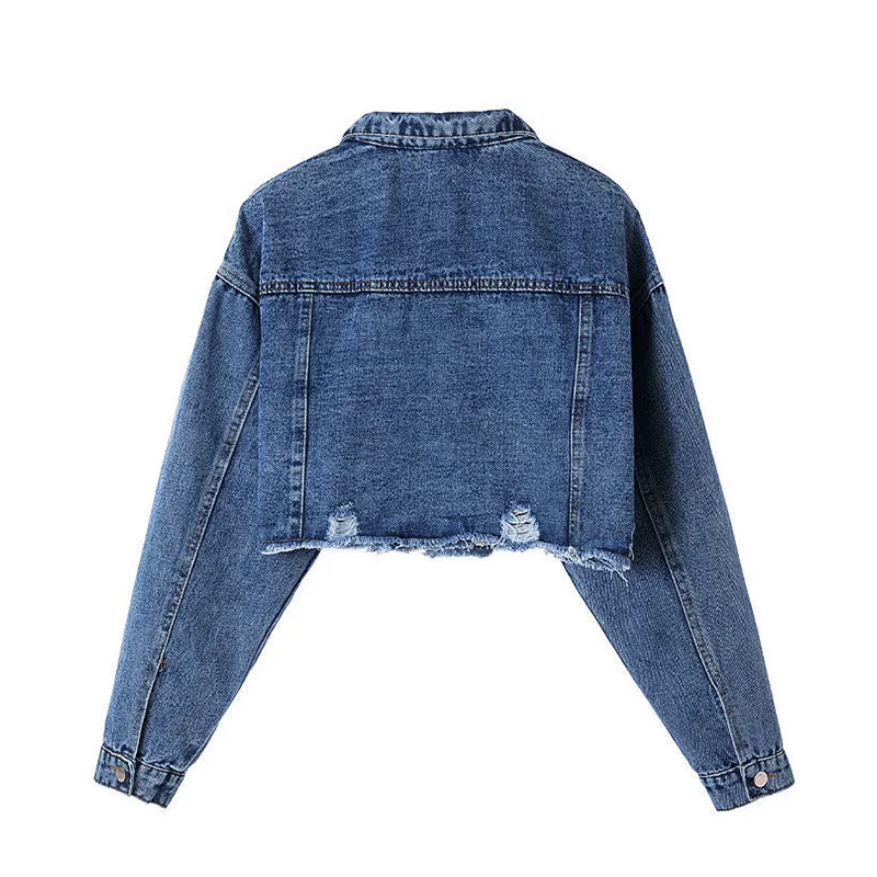 2023 hot selling Spring Autumn blue denim jacket women short jean denim coat ladies bike jackets woman apparel