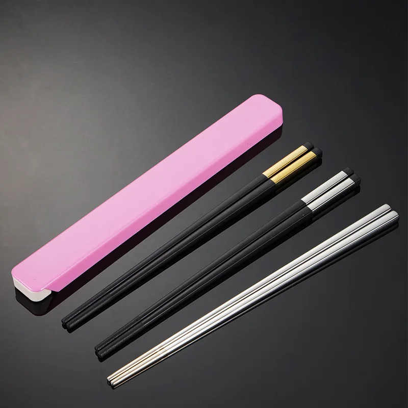 Reusable Custom Square Shape Luxury Titanium Plated Color Stainless Steel Non-slip a Pair of Chopstick