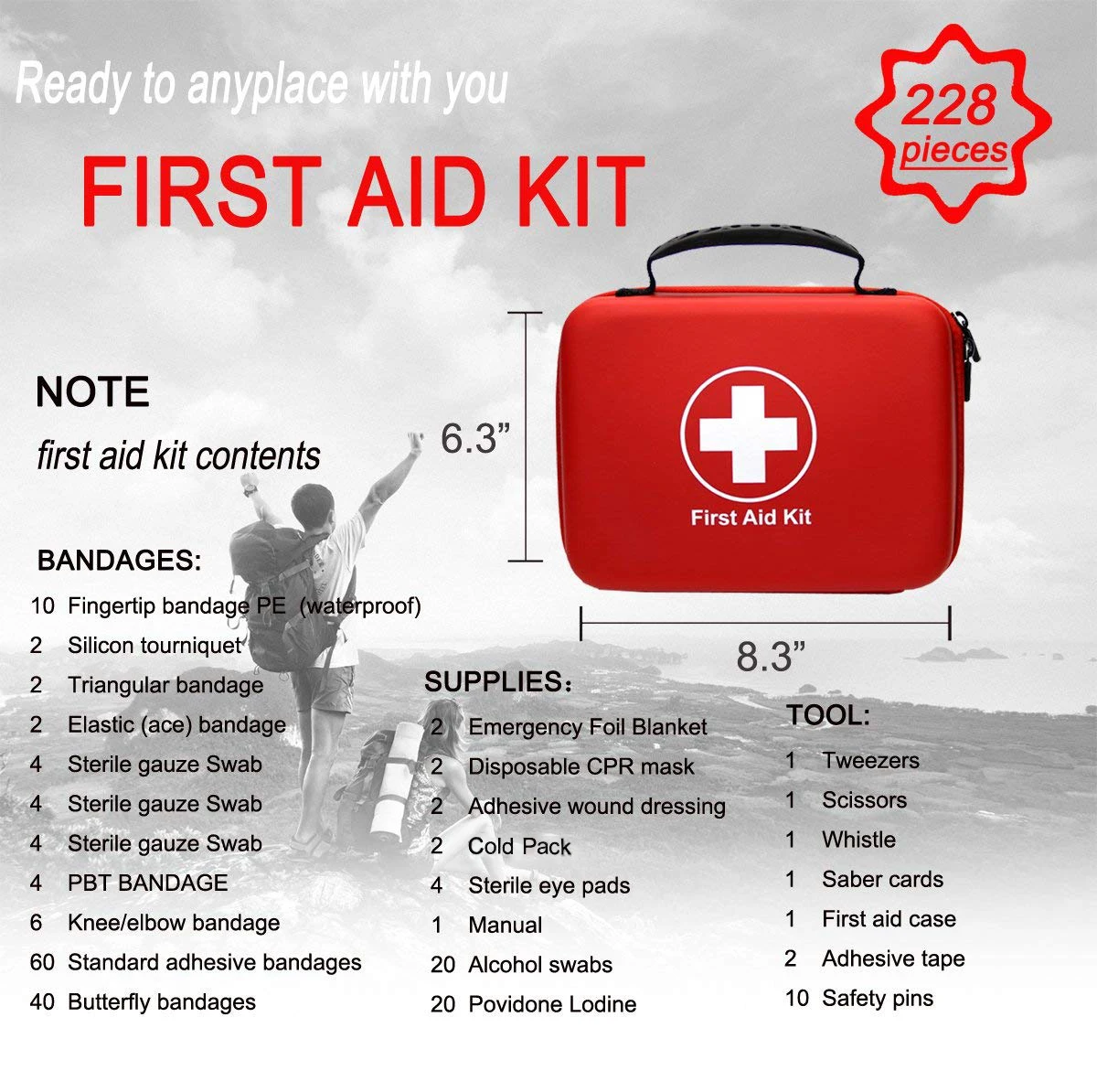 Factory wholesale medical eva first aid kit hard carry case for home, hotel ,school, etc.