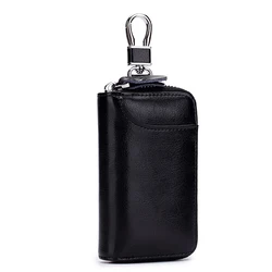 Functional unisex zipper leather key holder bag car key wallet case for men women