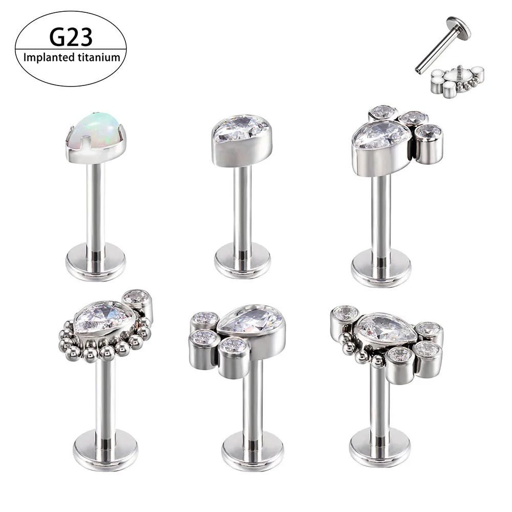 Customize ASTM F136 Titanium Gold Flat Back Piercing Internal Threaded Helix Labret Piercing Schmuck