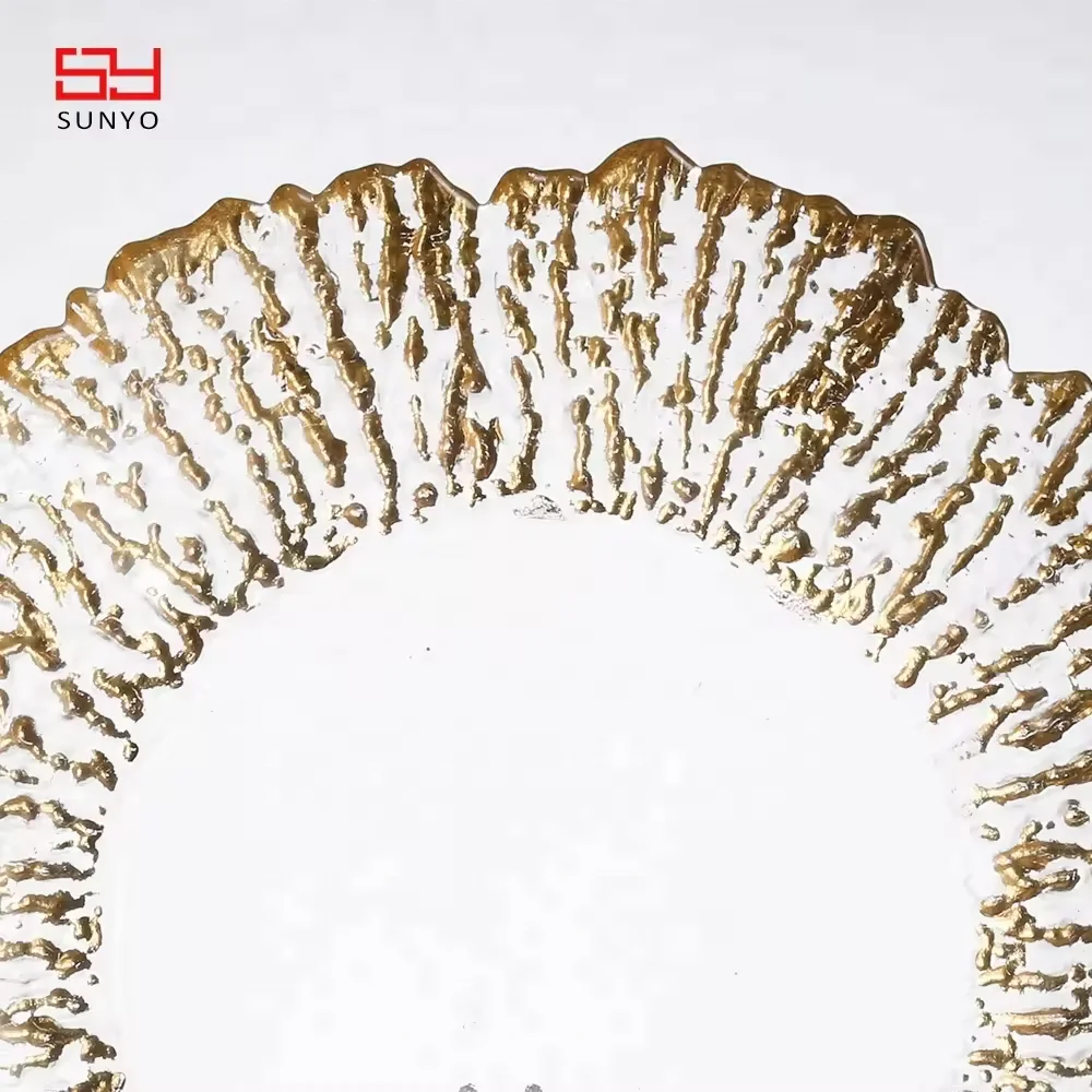 Hot Sale Luxury Vintage Cheap 13inch Reef Gold Electroplating Glass Dinner Plates