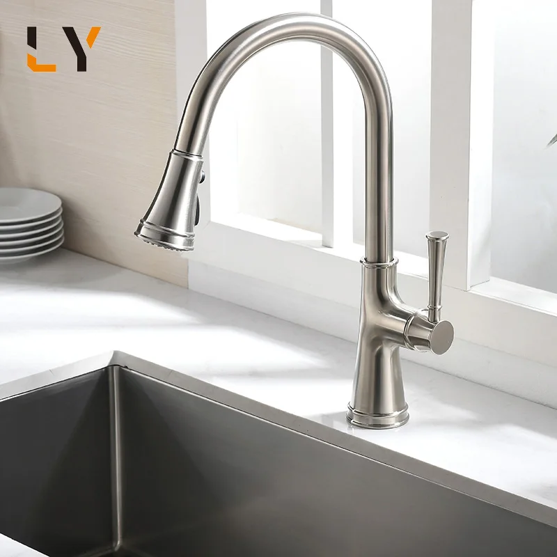 Luxury Home Kitchen Hardware Single Handle Pull Kitchen Sink Nozzle Tap Faucet