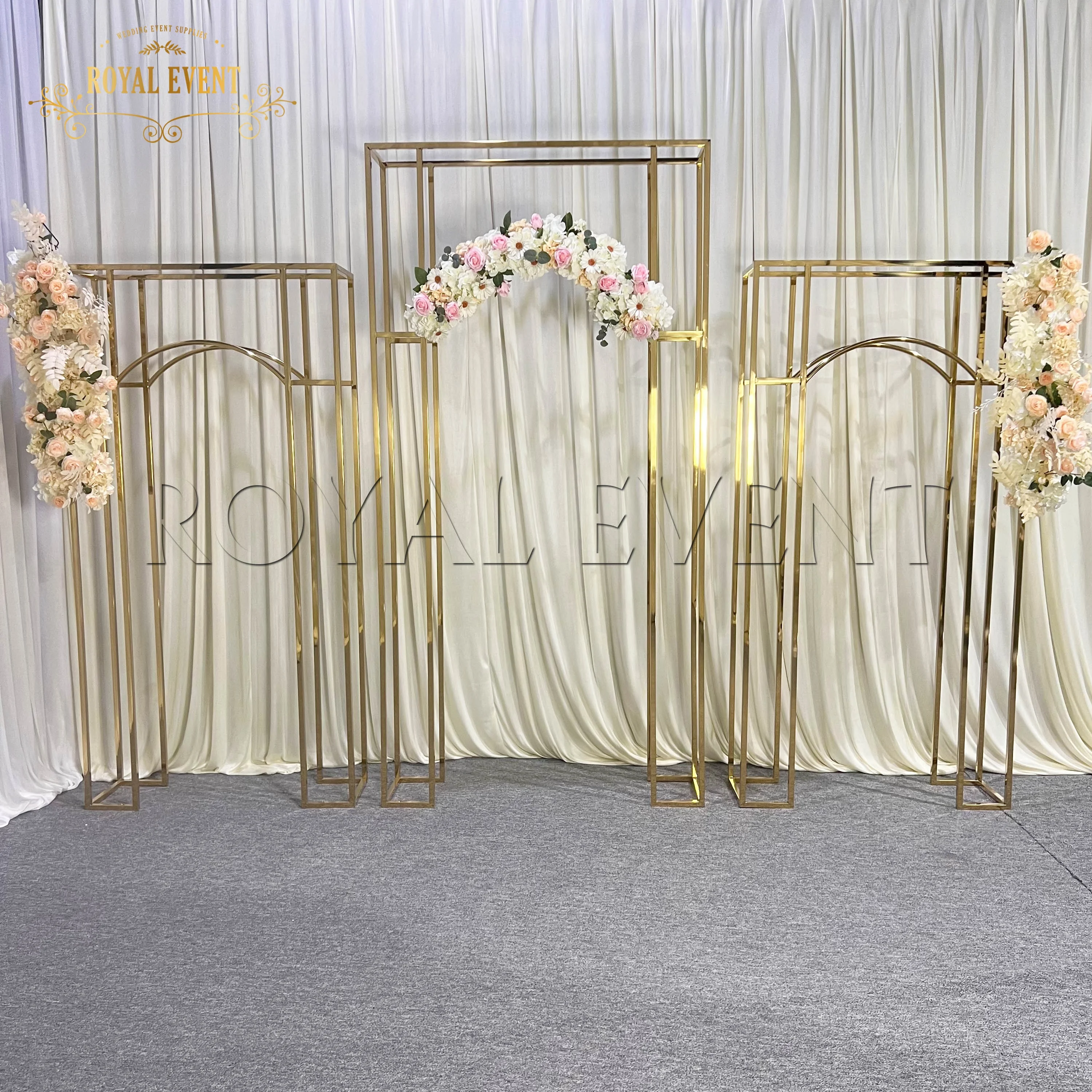 Shiny Gold Stainless Steel Wedding Arch Backdrop Stand Sets For Events Decoration for church