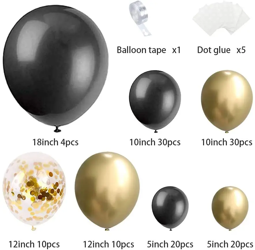 124Pcs Black and gold balloon arch kit birthday party new year Baby Shower Anniversary decoration balloon garland arch kit