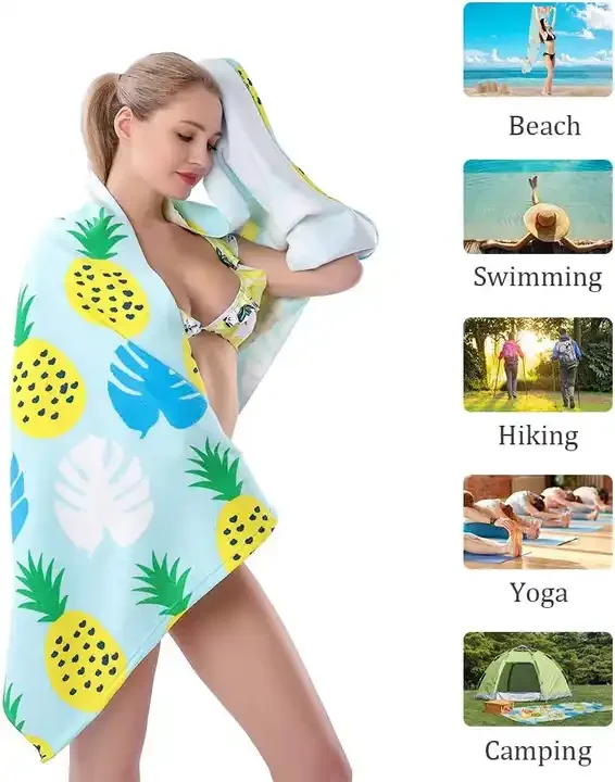Oversized custom sand free quick dry beach towels polyester microfiber beach sports camping towels