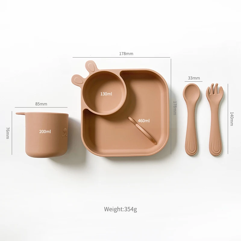 Food grade silicone baby plate set complete baby feeding sets silicone tableware