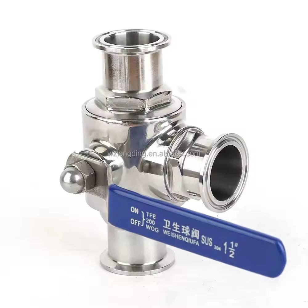 stainless steel ss304 316 sanitary 3 way ball valve tri clamp 3pcs water gas DN8 DN25 DN50 ball valve