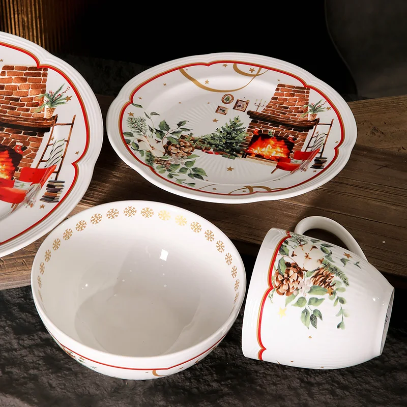 Weiye Christmas Plates Decorative Dinner Set for Personalized Christmas Dish Roundcute Ceramic Classic Dinnerware