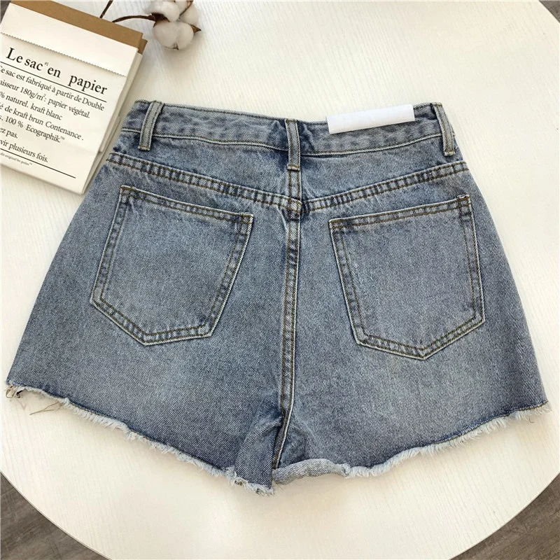 High Street Stylish Colorful Hand Sewn Crystal Rhinestone Girls Jeans Denim Shorts