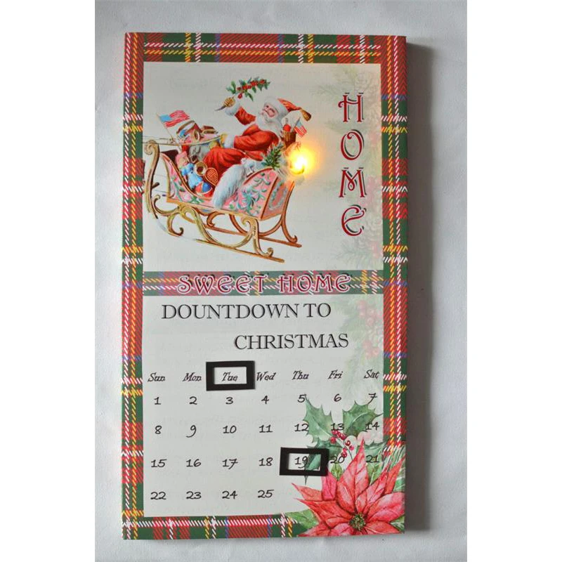 XMAS Light Up Countdown Calendar Creative Santa Claus Canvas Art Prints With LED Lights