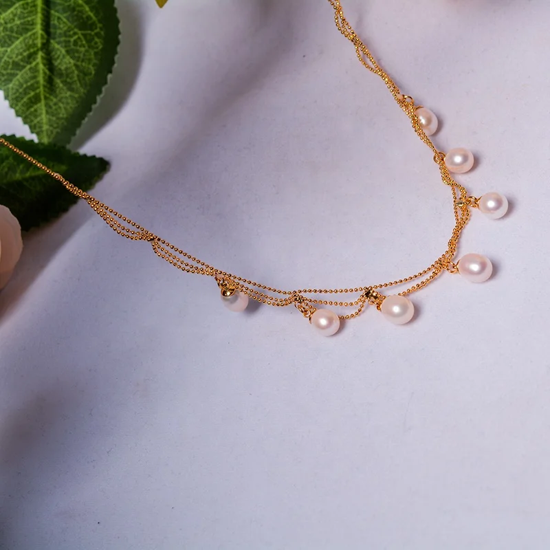  Haiyang 6-7mm Natural Freshwater Pearl Necklace for Women Lace Design Charm RomantiC Choker Fashion Jewelry