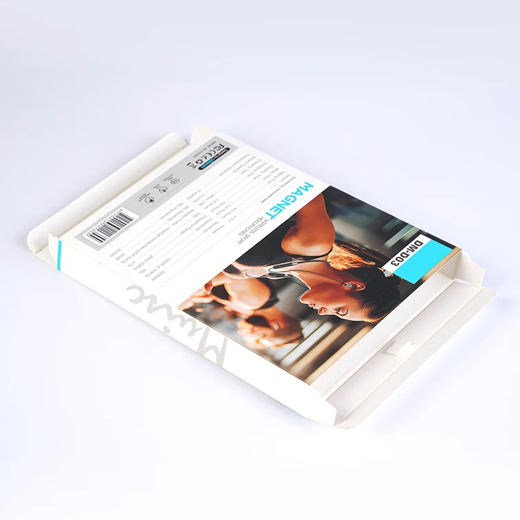 Custom design white folding paper package boxes with plastic hanger wholesale paperboard bluetooth earphone packaging box