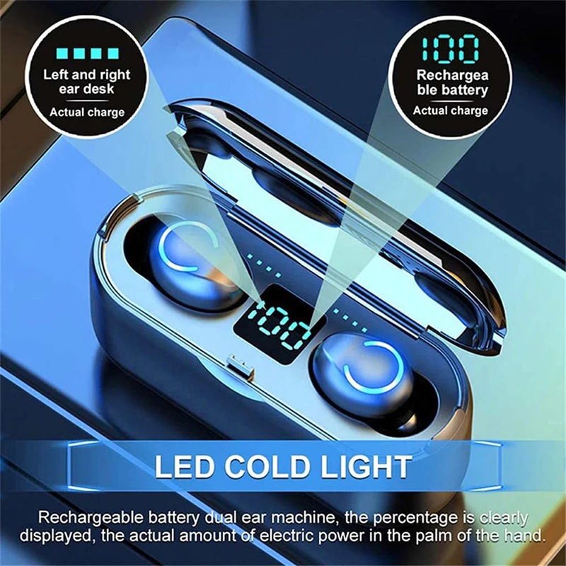 Portable F9-8 Wireless BT Headset Smart Audifonos Comfortable Powerbank Power LCD Display Earbuds Wireless Headphones F9-8 Tws