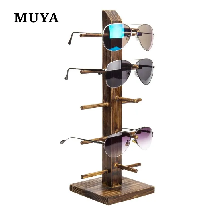 5 Pair Rustic Brown Wood Sunglasses Retail Display Stand Tabletop Eyewear Storage Rack