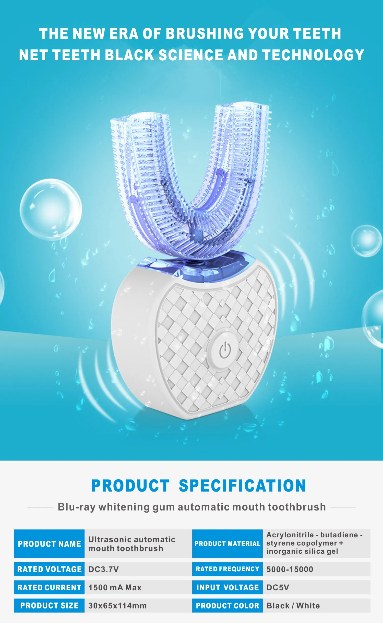 wholesale-teeth-whitening-kits dropshipping 3 in 1 u shaped electric toothbrush teeth whitening kit black for Adult