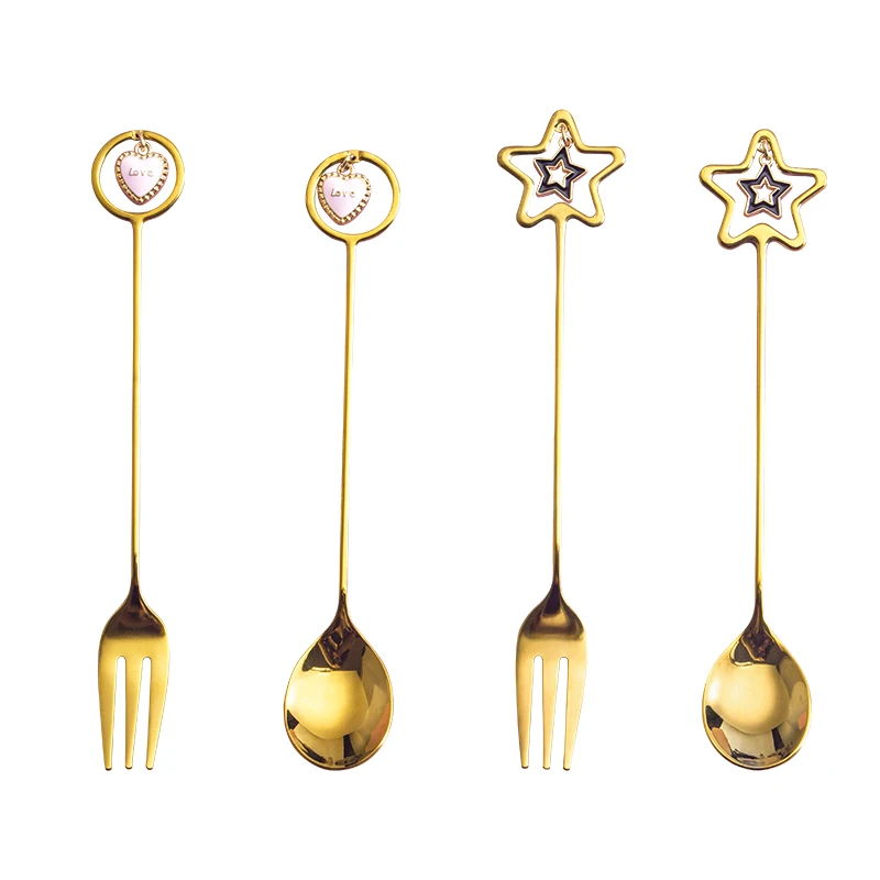 New innovative Heart Design Ins Style Spoon Fork Gift Cupping Coffee Start Spoon Fork Set