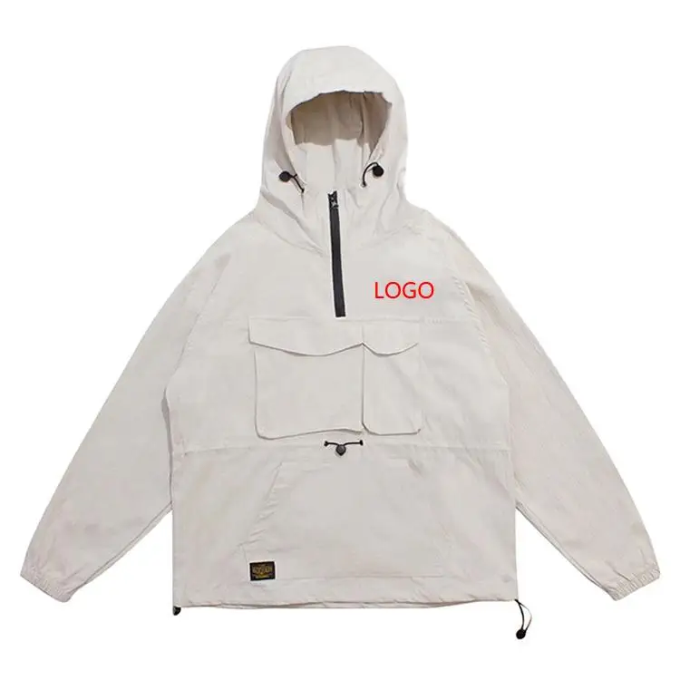 Men Custom Half Zipper Printed Logo Jacket Polyester Windbreaker Waterproof Streetwear Jacket