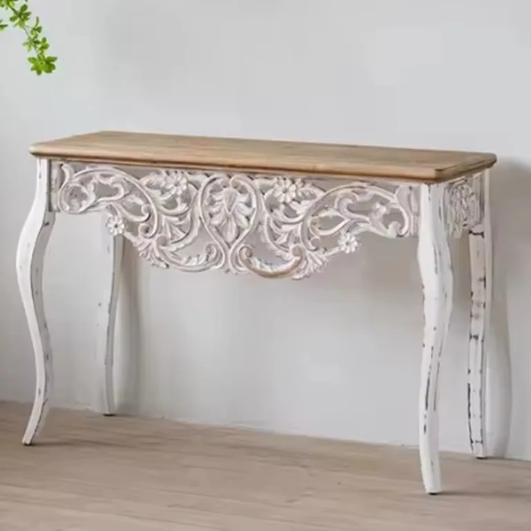 Mamba French Style Rectangular Shaped Entrance Table Living Room Furniture Rustic Classic Solid Wood