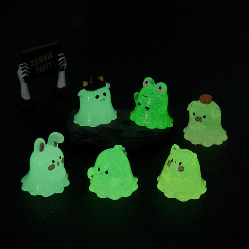Cute Ghost Animal Micro-Landscape Luminous Halloween Ornament Resin Crafts Car Central Control Decoration Accessories Art Theme