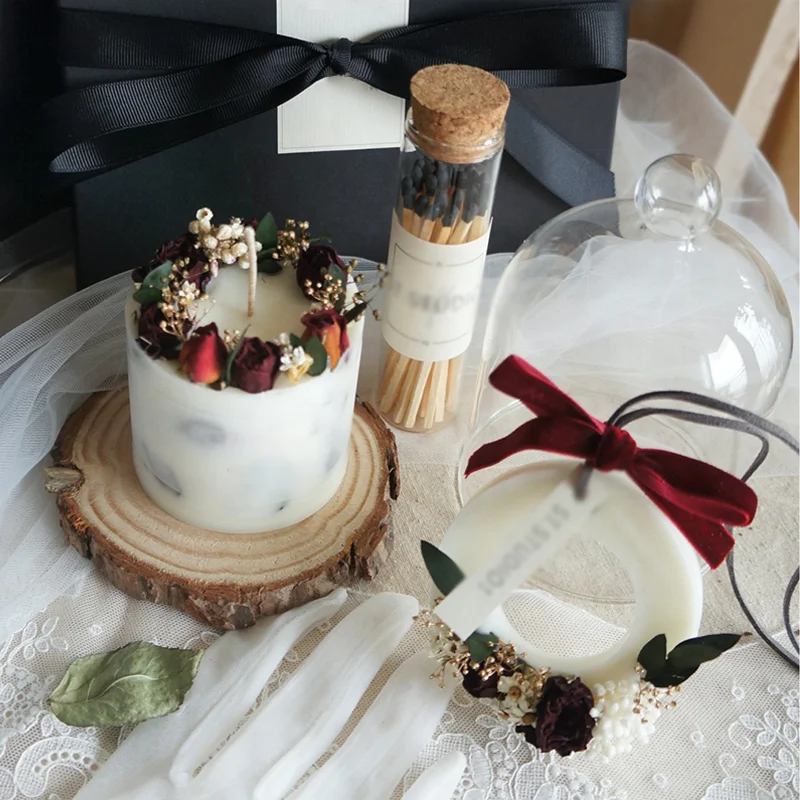 Gift Box Luxury Private Label Dried Flower Soy Scented Candle and Wax Tablet Gift Set