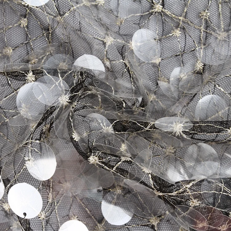 Vintage design textiles net tulle sequin fabric luxury large sequin fabric