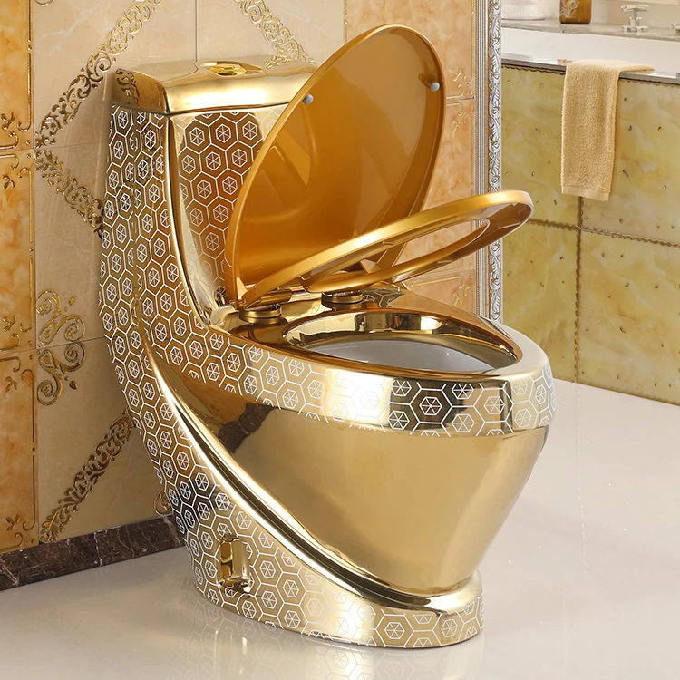 Luxury One-Piece Toilet Bowl Set And Pedestal Basin Plating Gold Color Bathroom WC Ceramic Sanitary Ware Suite