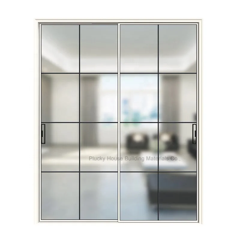 Modern black slim frame aluminum interior sliding glass door