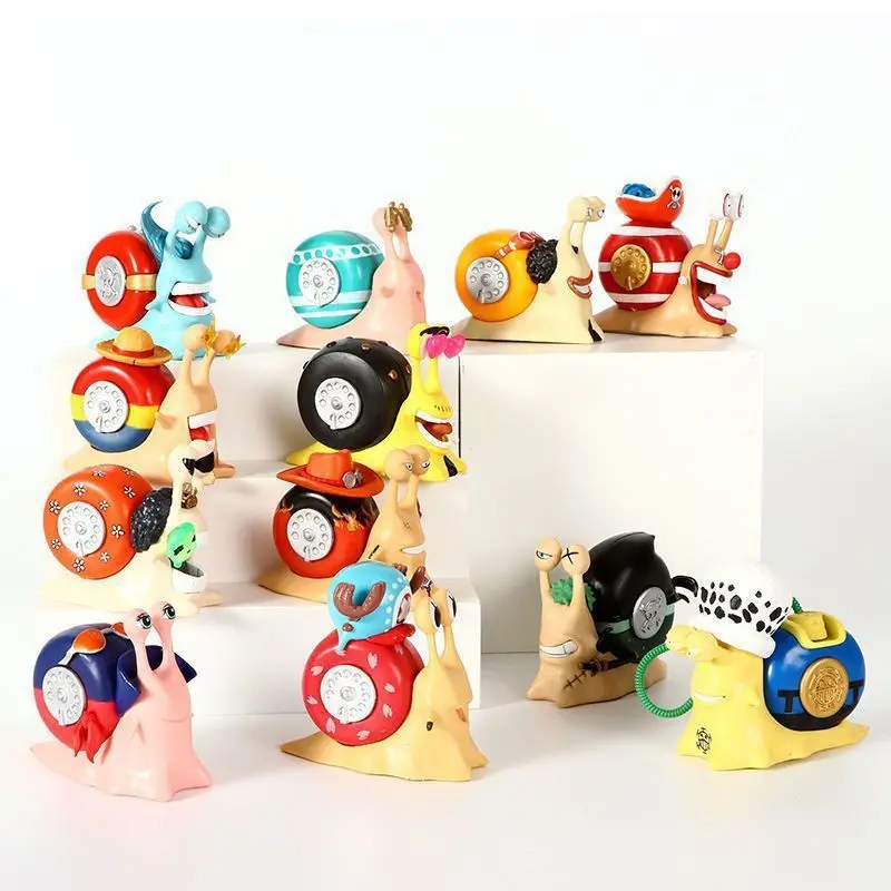 9pcs/set Anime One Pieced Ace Luffy Den Den Mushi Law Doflamingo Telephone Snail Worm Action Figure Model Collection Boys Gift