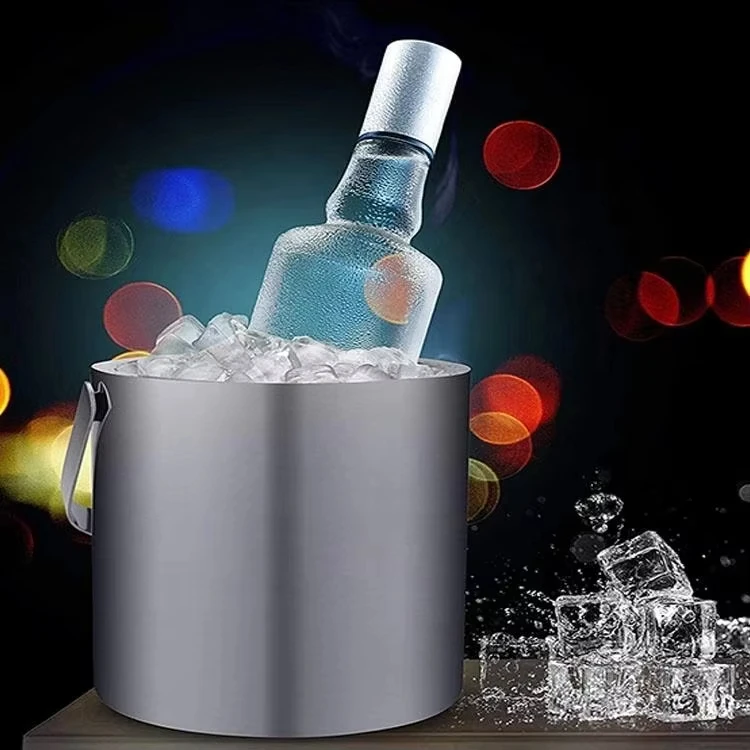 Hot Selling Portable Practical Double Ice Buckets Beverage Tubs Layer Straight Tube Handheld Ice Bucket Wine Bucket