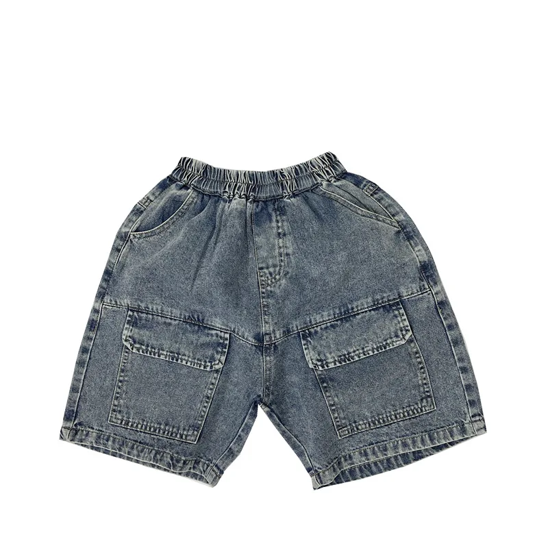 2023 Summer Toddler Children Boy Pocket Cargo Jean Shorts Black Blue 1-6 Years