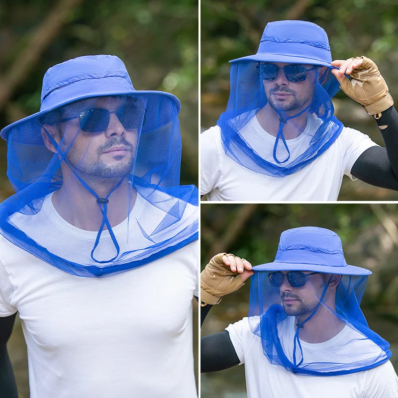 FF1418 Wide Brim Fishing Bucket Sun Hat Beekeeping Beekeeper Bee Veil Cap Men Women Outdoor Mosquito Head Net Hat