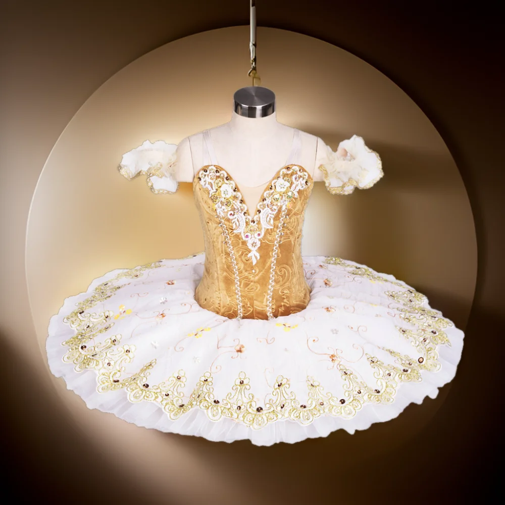 Professional Customized Ballet TUTUTU Raymond Variations Competition Performance Gauze Skirt White Gold Plate Skirt