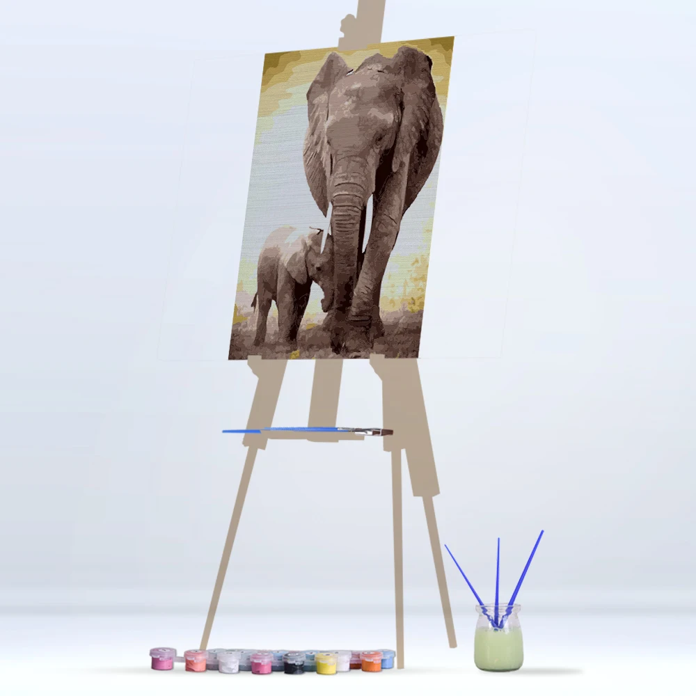 
Elephant Father And Son Animal Painting By Number DIY Drawing Kit For Home Decoration 