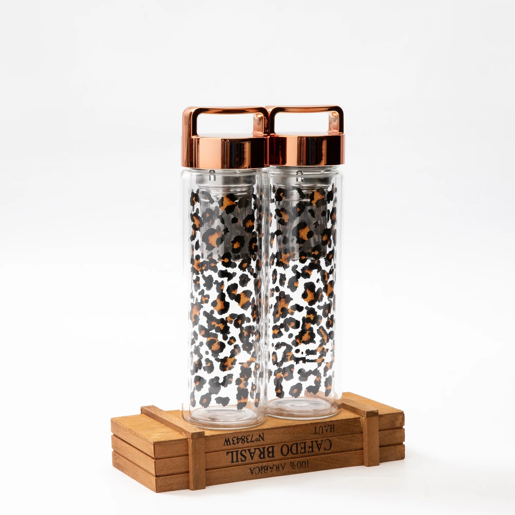 Double tea filter in glass water bottle single layer tea bottle with replaceable lid