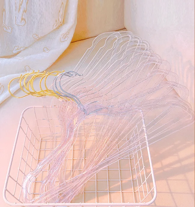 Crystal Boutique girl transparent glitter powder hanger custom hangers plastic hanger
