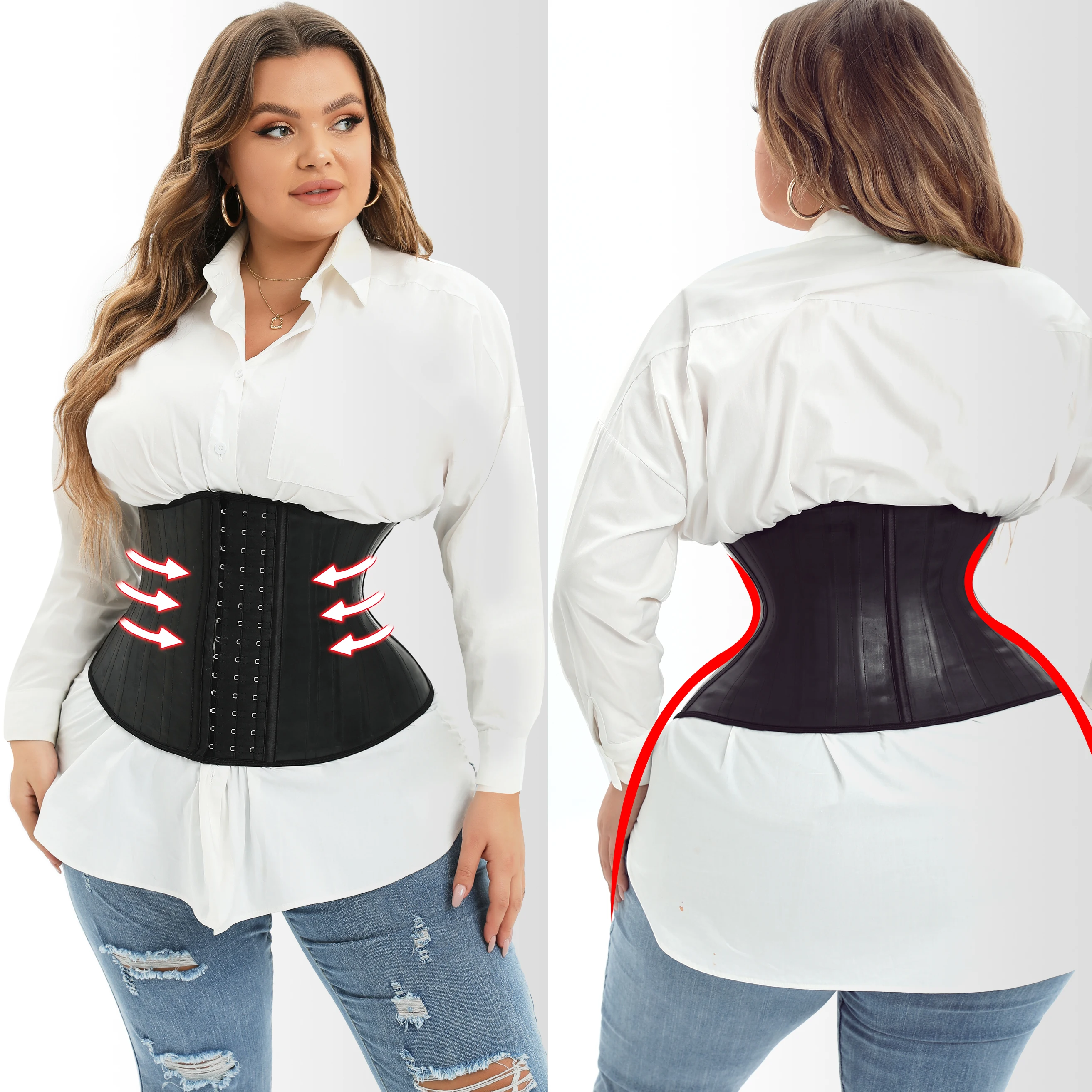 KSQ OEM/ODM Service Latex Detachable Mocha Waist Trainer 25 Steel Bone Corset plus size body shaper shapewear for women