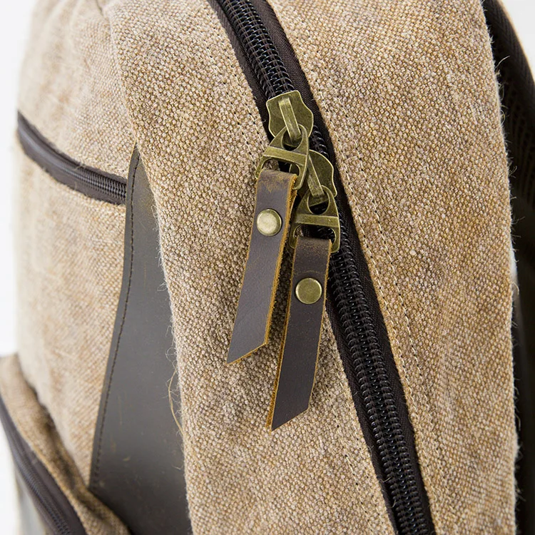 Wholesale Custom Designer Luxury Vegan Leather Vintage Canvas Rucksack Book Bag Laptop Backpack for College Men Girl