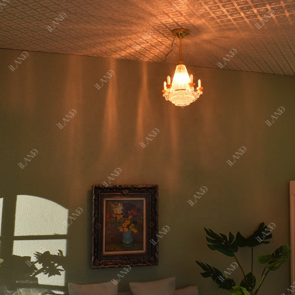 ILAND Dollhouse Plug-In Model 1:12 Five Candle Chandelier For Dollhouse Study, Living Room, Bedroom.