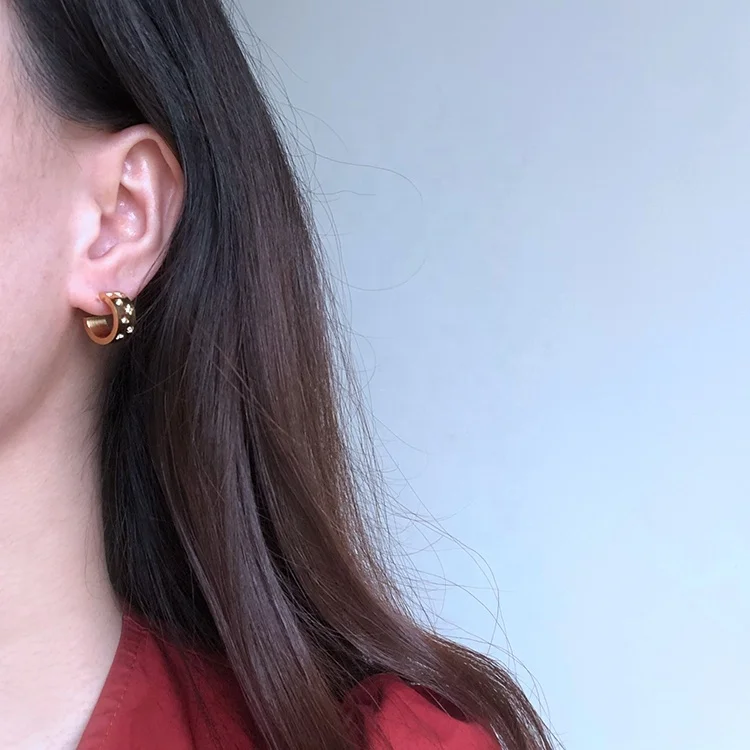  Inlay CZ Stone Star Design Earrings Minimalist Stud Huggies Classic Girls Accessories Jewelry Small Hoop Gold